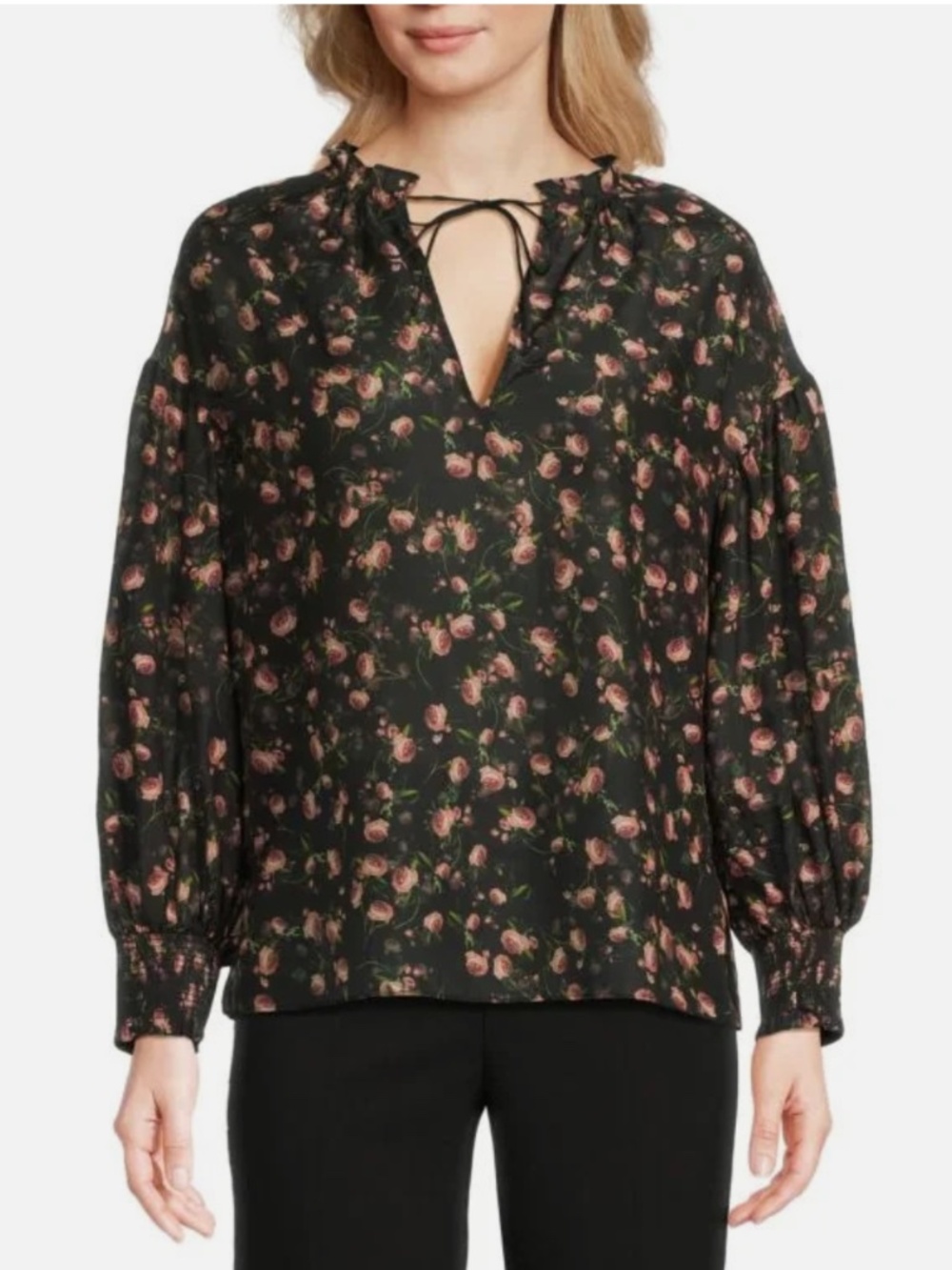 Alice & Olivia Julius Floral Long Sleeve Cotton & Silk Top